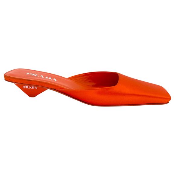 PRADA Modellerie Satin Mule EU 38 US 8 Bright Orange Square Toe Slip On Low Heel - Picture 1 of 11